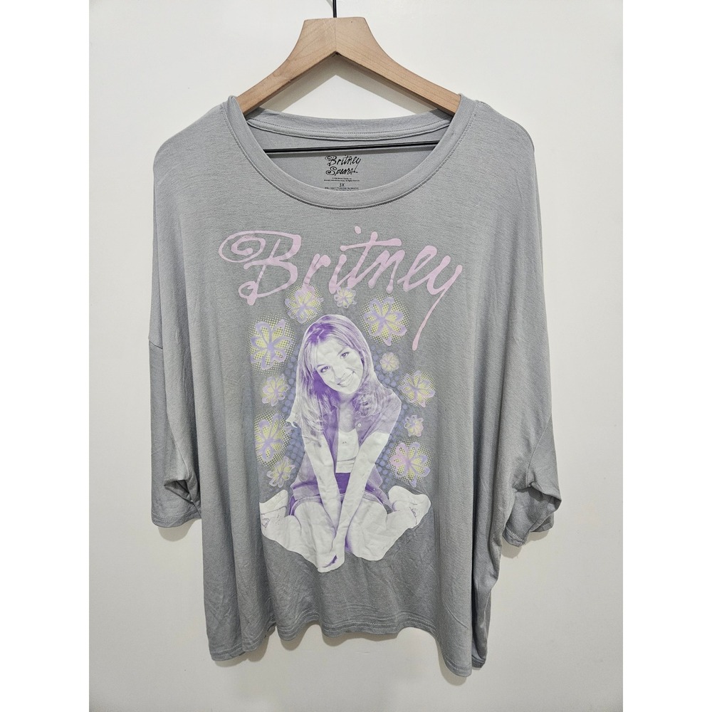 Britney Spears Graphic Tee Gray Oversized Y2K Floral Portrait Top 3X LZ26113SMWT